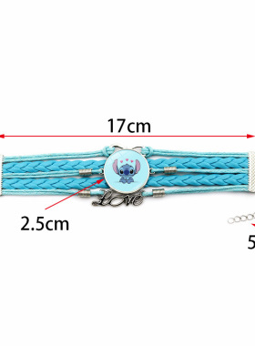 星际宝贝史迪奇蓝色编织手链史迪仔Stitch卡通时光宝石皮革手