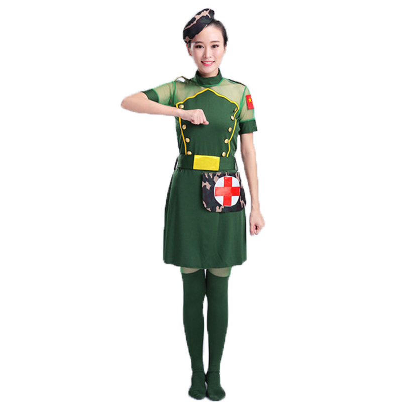 军旅舞蹈演出服装较量同行绿色高弹军鼓表演服饰男女兵军装现代舞