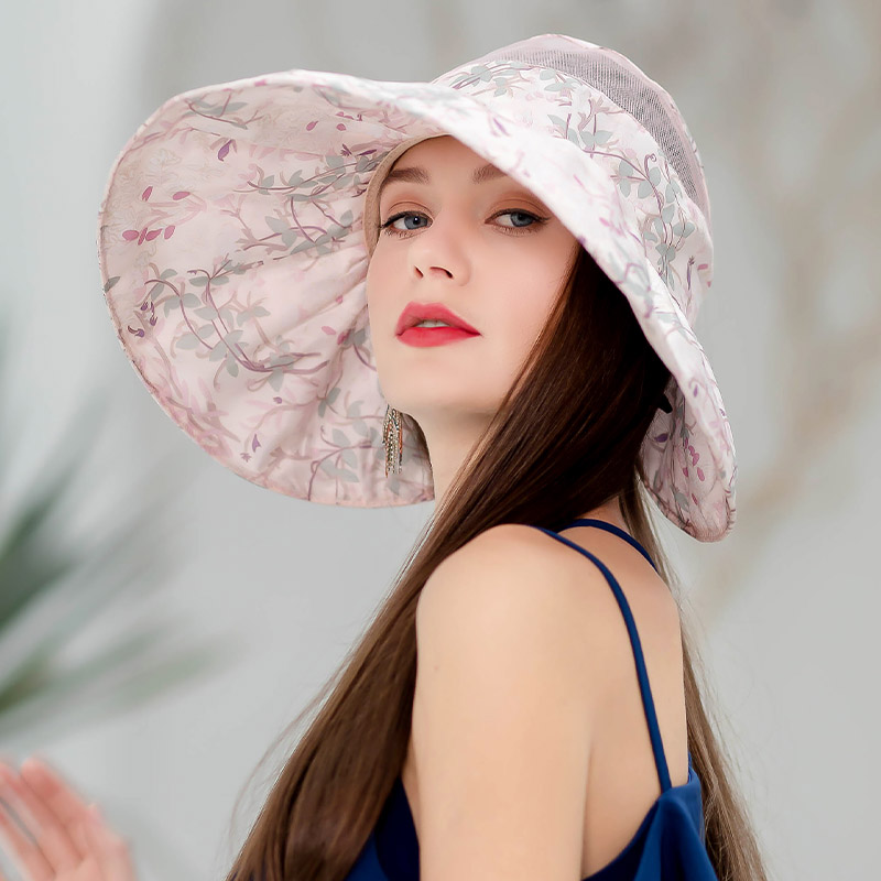 夏天女士防晒帽子遮脸防紫外线空顶遮阳帽韩版大沿可折叠太阳帽女