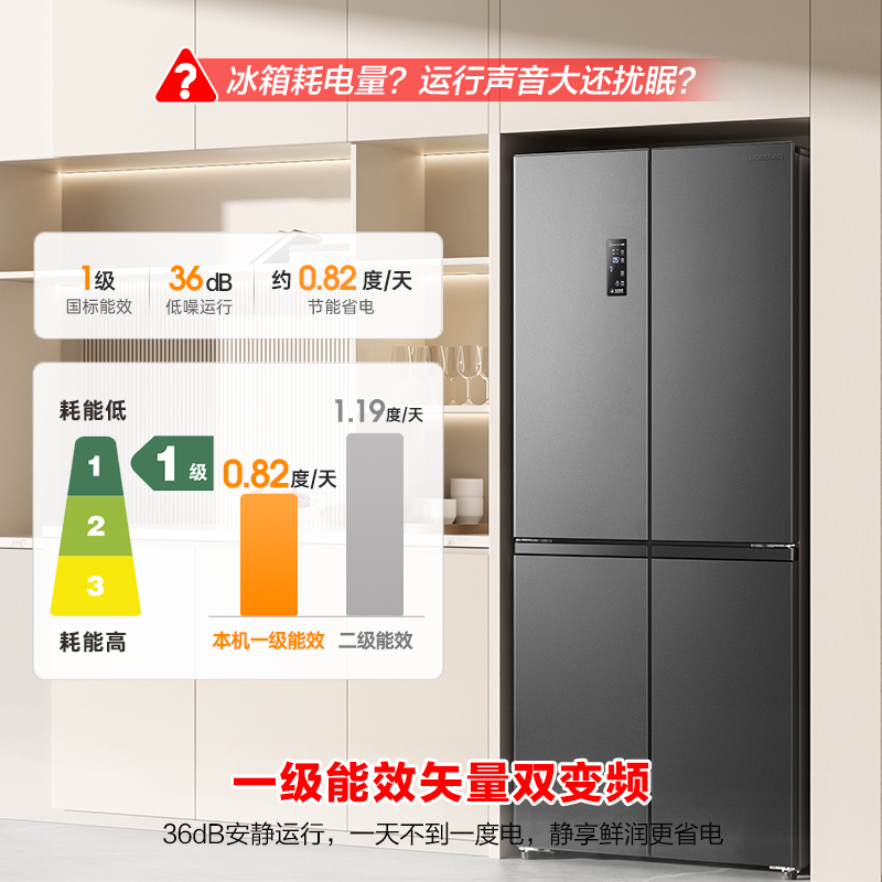 容声465L十字对开双开四门官方一级大容量无霜家用超薄嵌入式冰箱