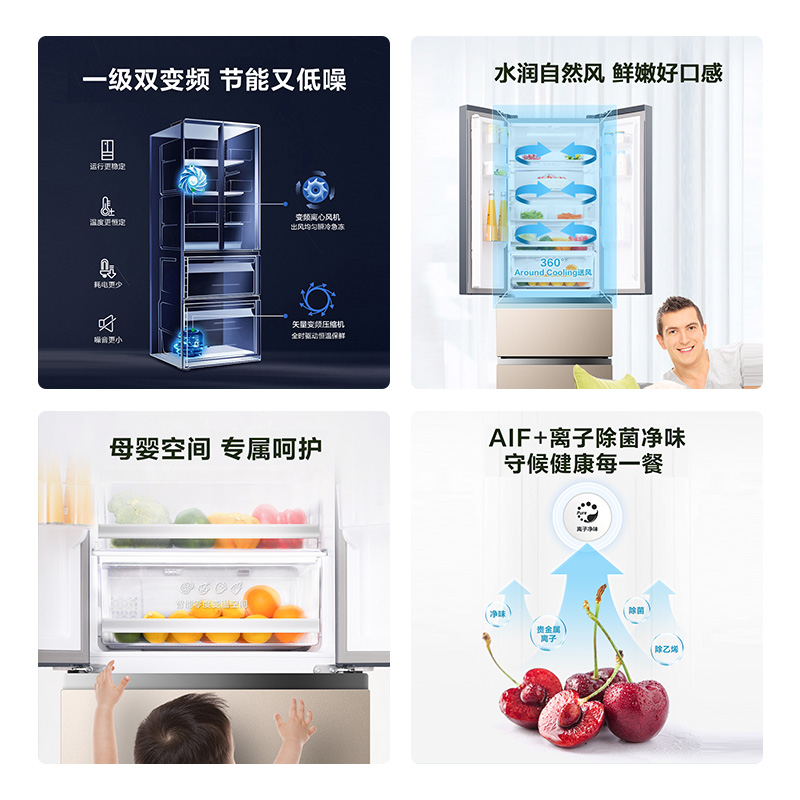法式多门四门风冷无霜一级节能超薄嵌入冰箱 326WKM1MP BCD 容声 法式多门四门风冷无霜一级节能超薄嵌入冰箱 326WKM1MP BCD 容声
