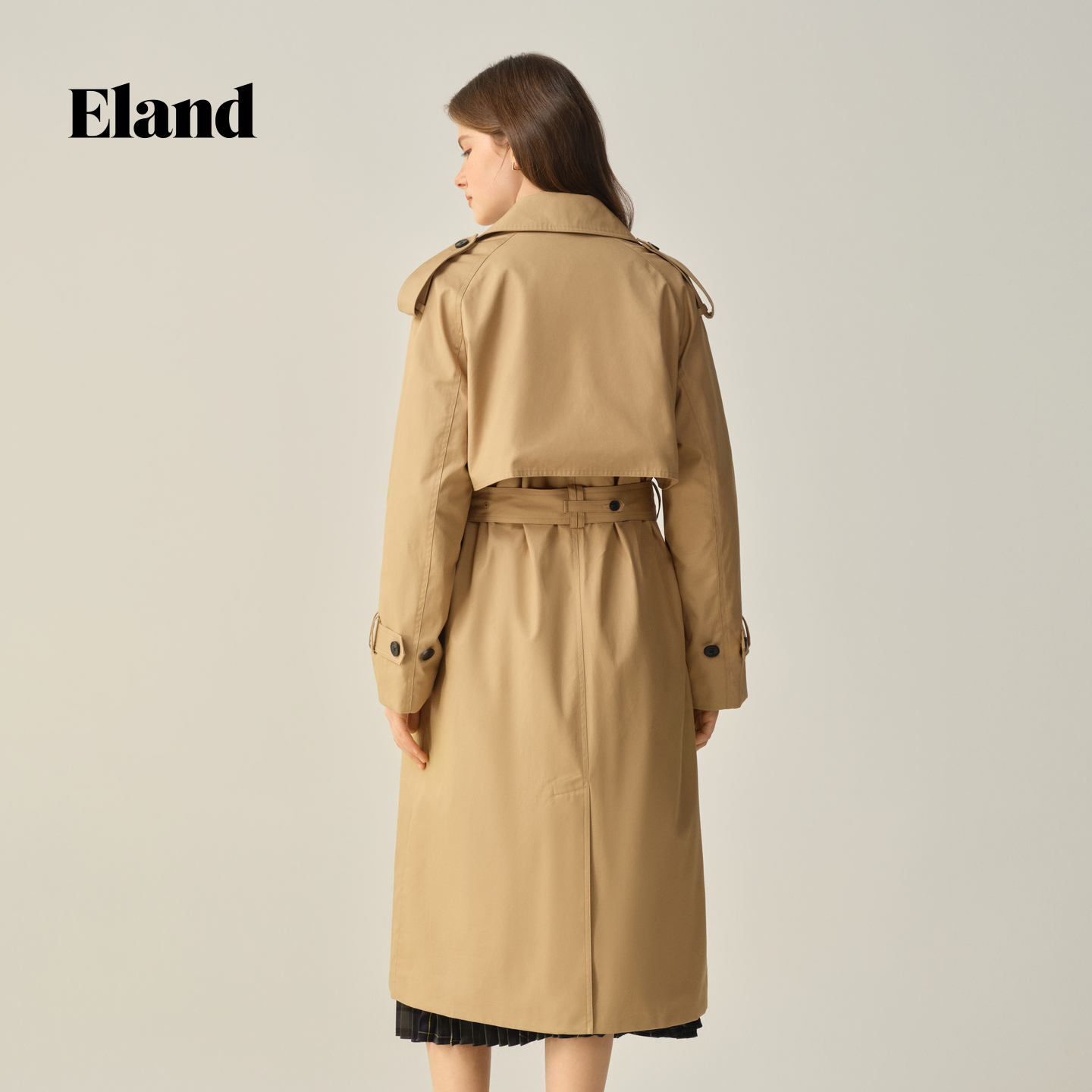 【100%棉】Eland衣恋风衣女英伦风双排扣外套2025秋季新款