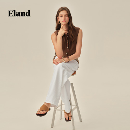 【亚麻】Eland衣恋牛仔裤女时尚休闲弯刀显瘦棉麻裤2026夏新款 - 图0