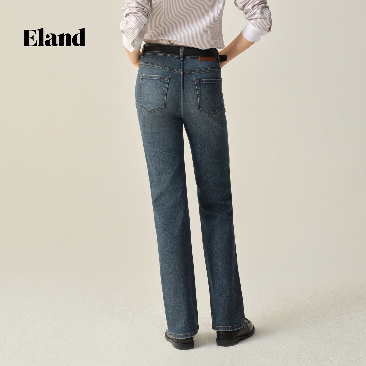Eland衣恋牛仔裤女复古微喇裤高腰长裤子2025秋季新款