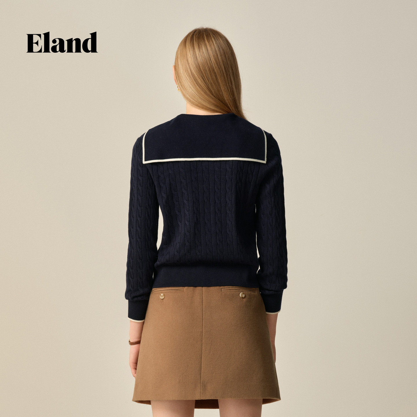 Eland衣恋毛针织衫女时尚撞色大翻领单排扣开衫2025冬季新款,淘宝优惠券,粉丝福利购,淘宝优惠卷