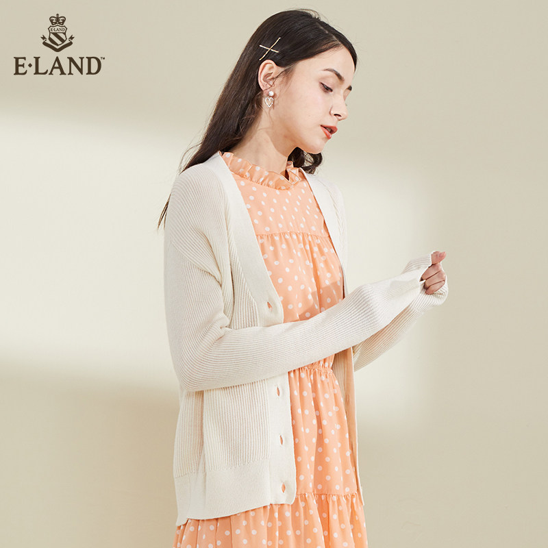 eland2020夏季新款长袖v领 ELAND毛针织衫