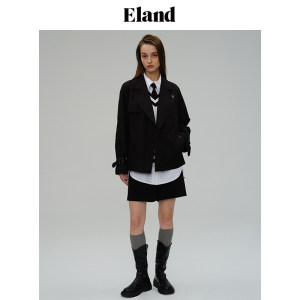 Eland衣恋时尚短款风衣春季宽松双排扣美拉德学院风外套女