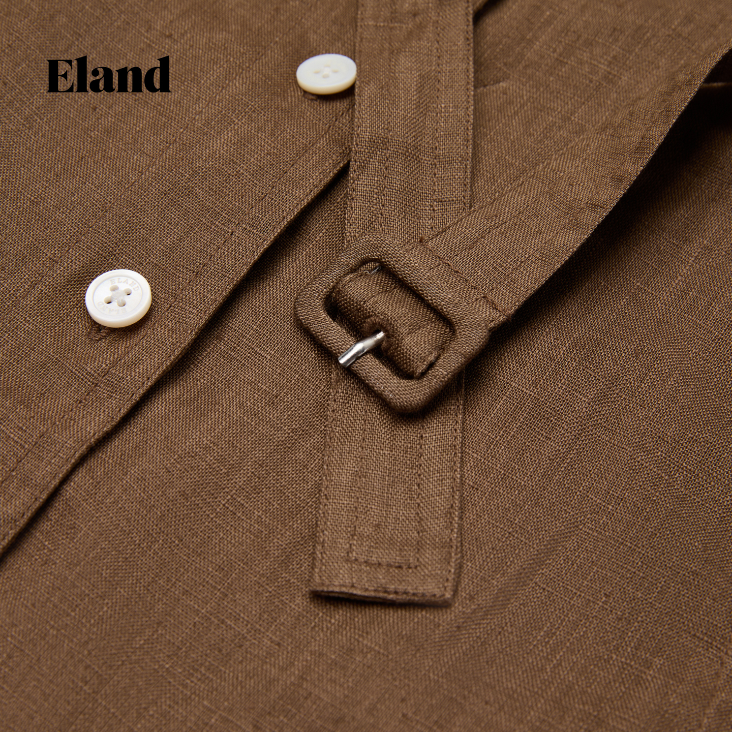 【100%亚麻】Eland衣恋连衣裙女短袖纯色衬衫裙2025秋季新款