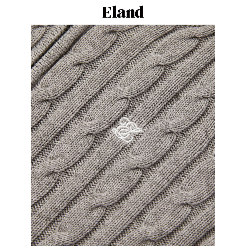 Eland衣恋毛针织衫女休闲两侧贴袋拉链帽兜女士毛衣2025春季新款