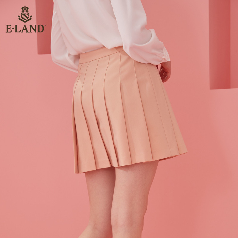 eland2020纯色a字甜美百褶裙 ELAND半身裙