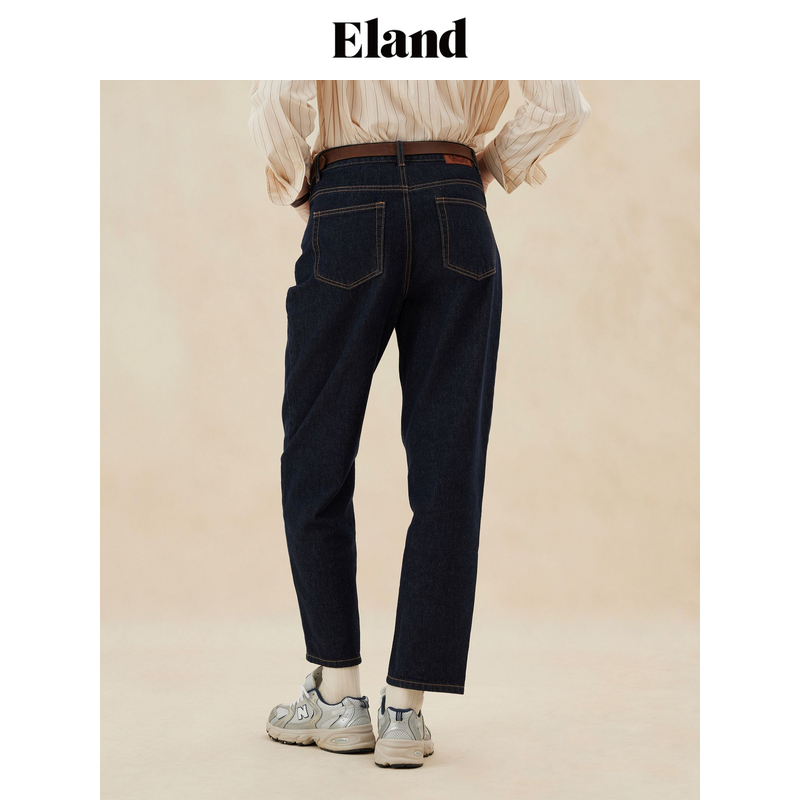【活性染牛仔】Eland衣恋牛仔裤女纯棉九分锥形通勤裤春款-图1