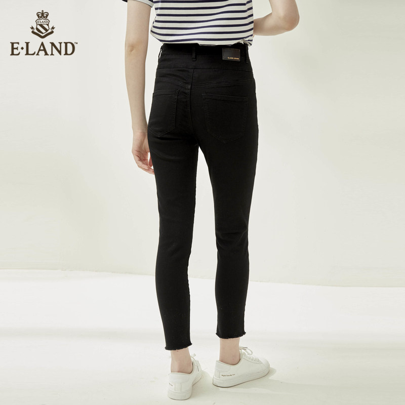 eland2020高腰双粒扣牛仔九分裤女 ELAND牛仔裤