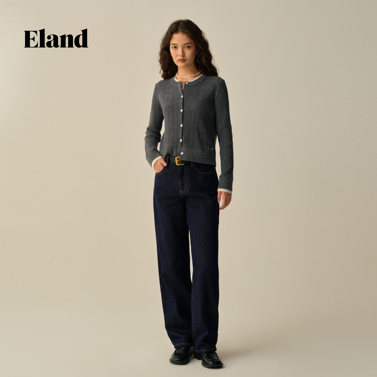 Eland衣恋毛针织衫女时尚学院风假两件开衫2025冬季新款,淘宝优惠券,粉丝福利购,淘宝优惠卷