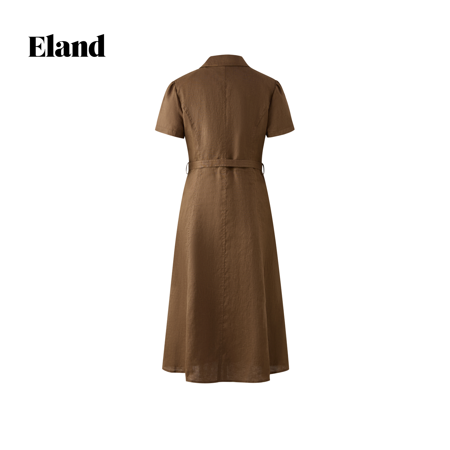 【100%亚麻】Eland衣恋连衣裙女短袖纯色衬衫裙2025秋季新款