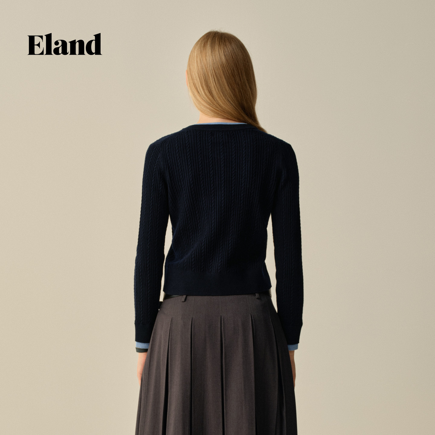 Eland衣恋毛针织衫女时尚学院风假两件开衫2025冬季新款,淘宝优惠券,粉丝福利购,淘宝优惠卷