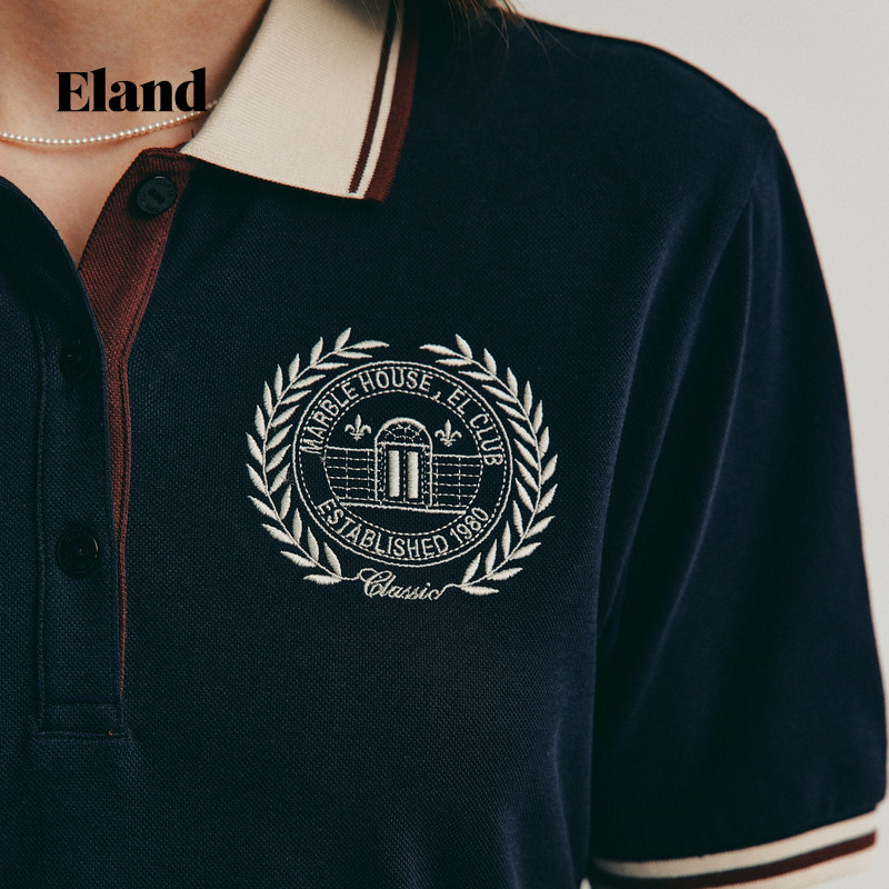 【sorona凉感】Eland衣恋连衣裙女翻领收腰A字中长裙夏季款