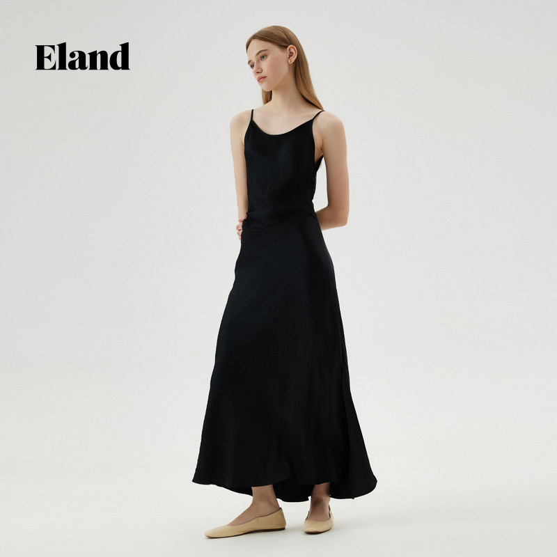 【醋酸】Eland衣恋吊带连衣裙女H版型侧开叉气质长裙夏季