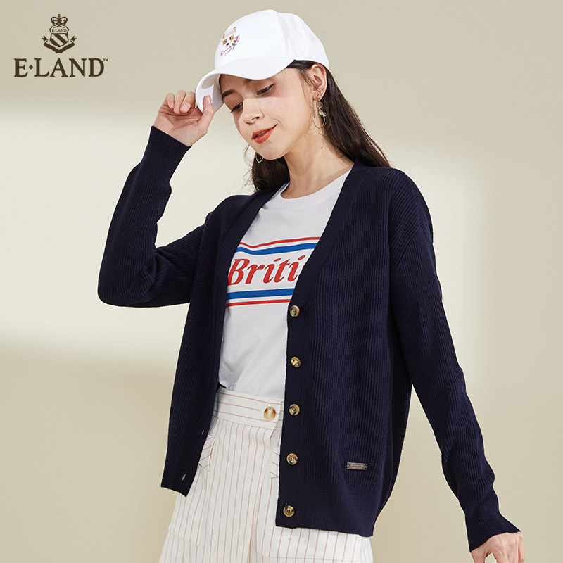 eland2020夏季新款长袖v领 ELAND毛针织衫