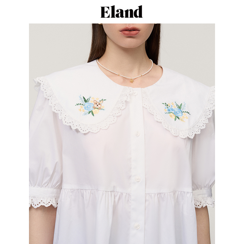 eland衣恋短袖女娃娃领蕾丝衬衫 ELAND衬衫