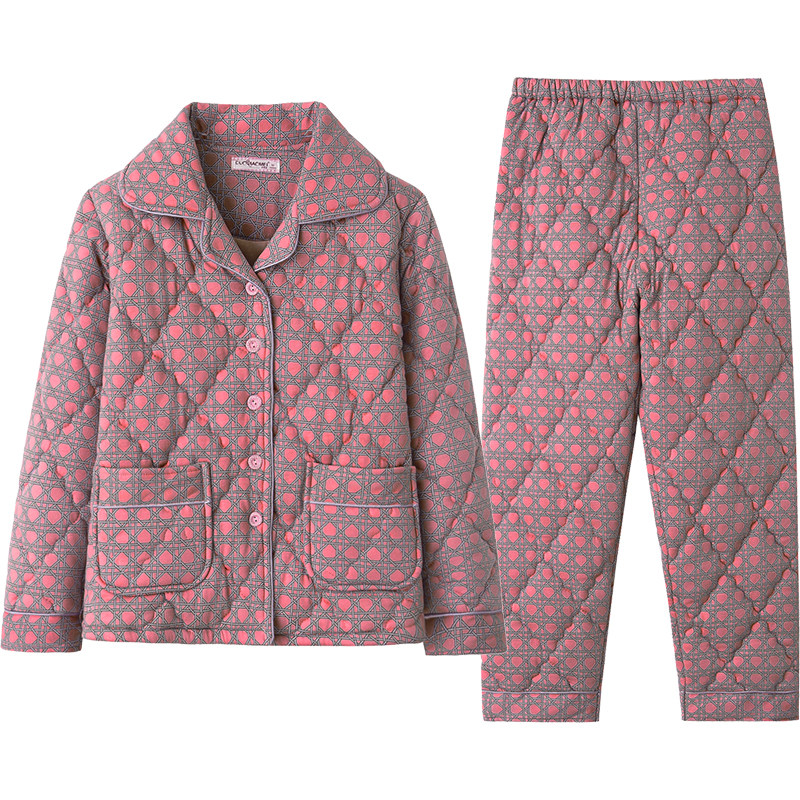 睡衣女秋冬款加厚纯棉夹棉服冬季全棉加棉女士保暖格子家居服套装,淘宝优惠券,粉丝福利购,淘宝优惠卷