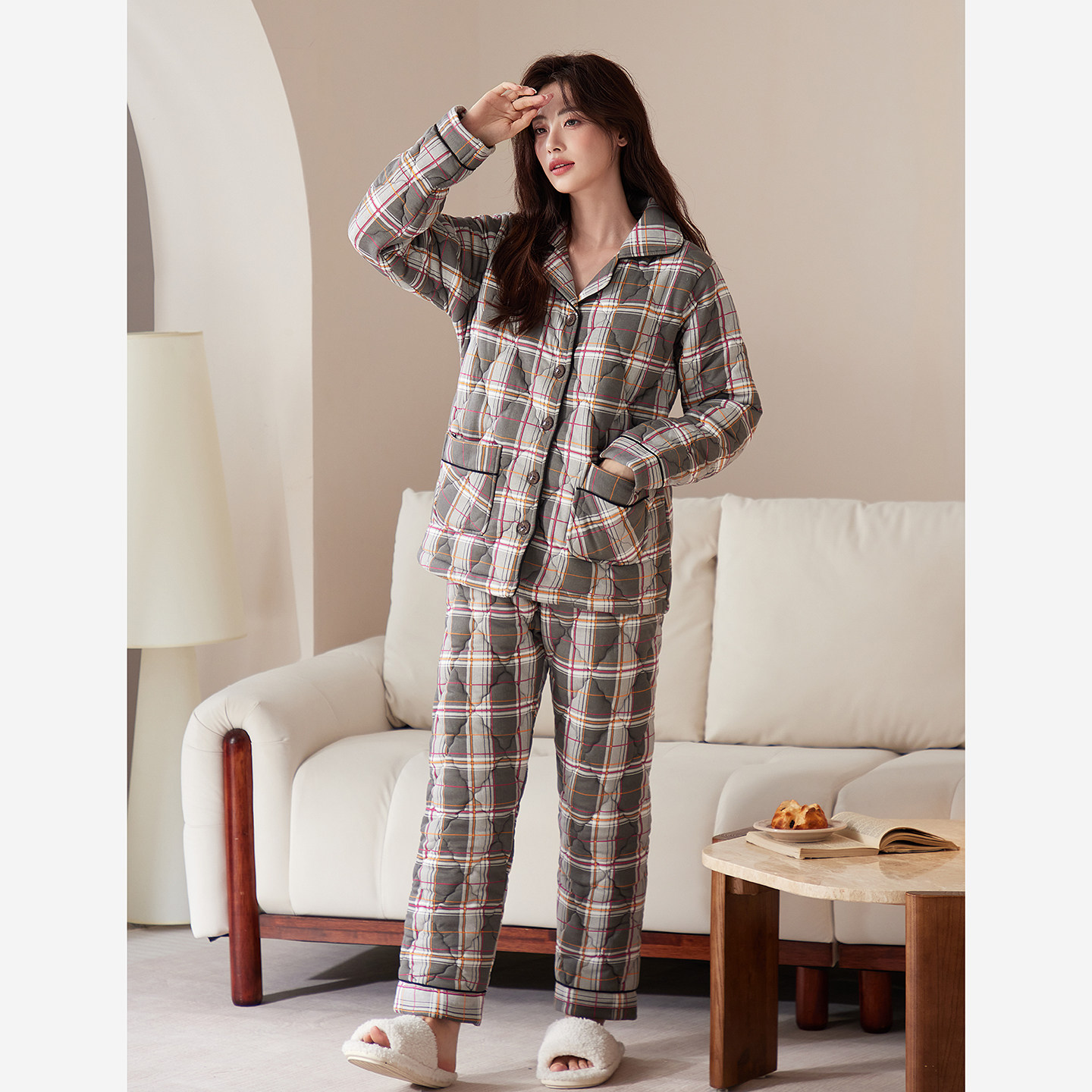 三层加厚夹棉睡衣女冬季棉袄可外穿防静电男装纯棉情侣家居服套装,淘宝优惠券,粉丝福利购,淘宝优惠卷