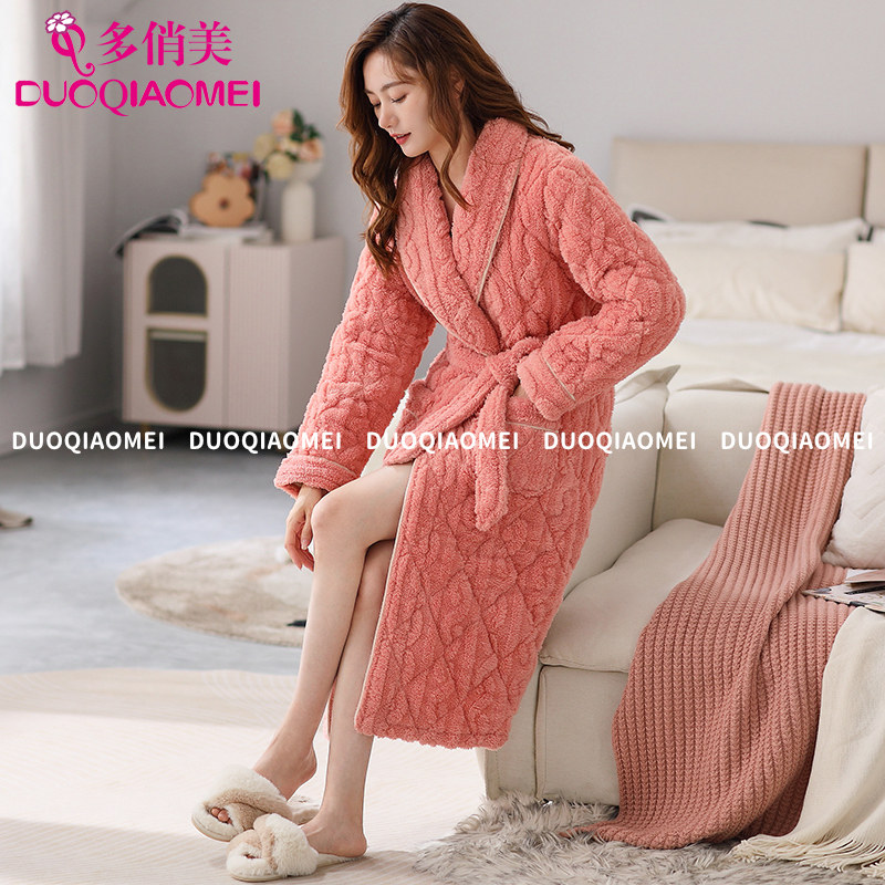 睡袍女冬加长款珊瑚绒睡衣三层夹棉加绒加厚女士家居服浴袍秋冬款,淘宝优惠券,粉丝福利购,淘宝优惠卷