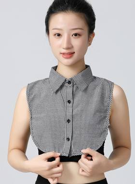 磨毛格子棉假领子冬季配毛衣假领子男女通用款衬衫领时尚百搭假领