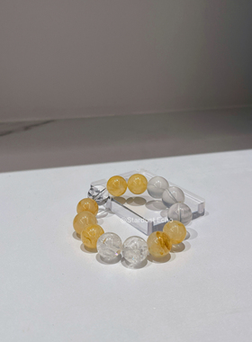 高级定制·日落金沙黄胶花白水晶手串旺财旺人缘