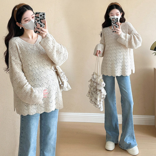 孕妇装春装时尚设计感长袖上衣2026新款孕妇T恤春季宽松休闲衣服 - 图0