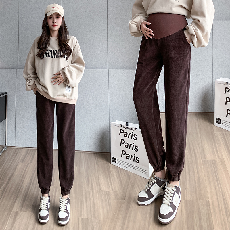 Maternity pants winter outer wear plus velvet warm belly support pants