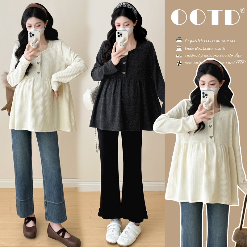 孕妇装春装方领刺绣长袖针织衫宽松大码休闲百搭娃娃衫春季上衣春,淘宝优惠券,粉丝福利购,淘宝优惠卷