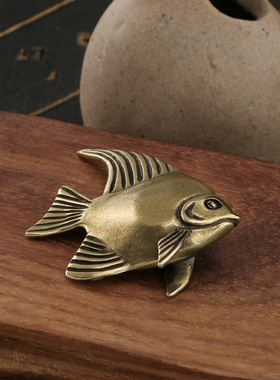 做旧手工黄铜鸳鸯神仙鱼创意茶宠办公室桌面装饰铜摆件工艺品