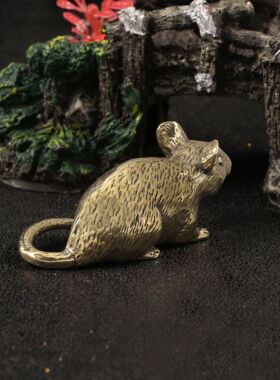 实心铜老鼠仿古玩做旧古董黄铜摆件十二生肖鼠动物工艺品桌宠