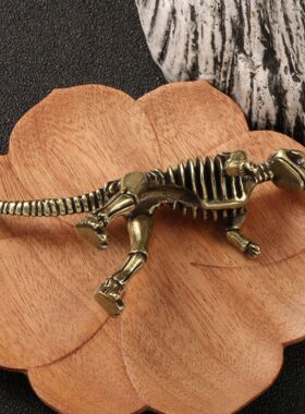 恐龙化石骨架肿头龙黄铜摆件侏罗纪恐龙玩具茶宠桌面摆设铜