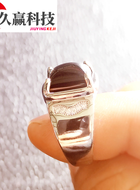 广角弧面镜面高清底照戒指人工黑石戒二张认牌可调节金花反光指环