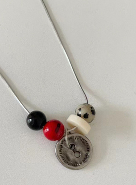 Fanxy韩国复古做旧风纽扣斑点串珠蛇骨项链小众休闲搭配卫衣链