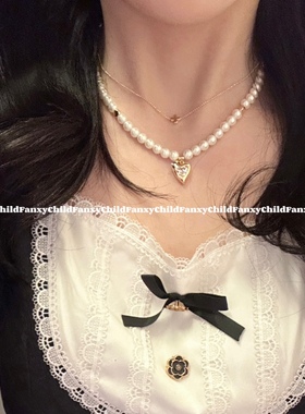 Fanxy韩国小众设计师款法式天然淡水珍珠爱心锆石项链