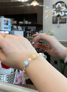 Fanxy小众设计天然草莓晶水晶手链气质百搭多宝彩色水晶串珠手串