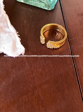 Fanxy璀璨繁星小众开口可调节食指戒 复古拉丝闪亮指环宽面戒指