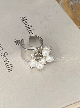 Fanxy韩国ins方形珍珠锆石开口戒指小众简约食指戒个性辣妹手饰