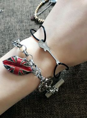 欧美朋克风韩国吉他骷髅银色手绳