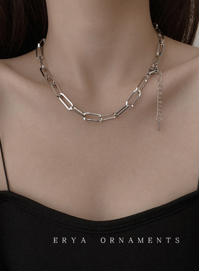 银色粗链条钛钢装饰项链女ins嘻哈金色锁骨链男潮链子配饰