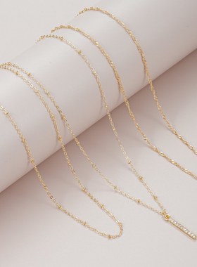 时尚多层叠戴项链项链女满钻小坚条吊坠锁骨链