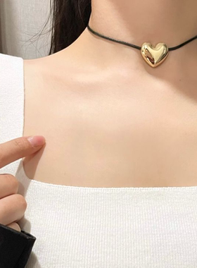 酷帅气质金属爱心项链嘻哈朋克新潮款颈链时尚街拍锁骨链