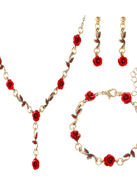 玫瑰复古浪漫森系超仙立体玫瑰花Y字型项链秋锁骨链