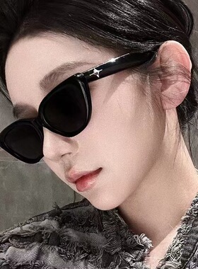 复古近视墨镜女三角猫眼小脸高级感黑色小框太阳眼镜防晒造型拍照