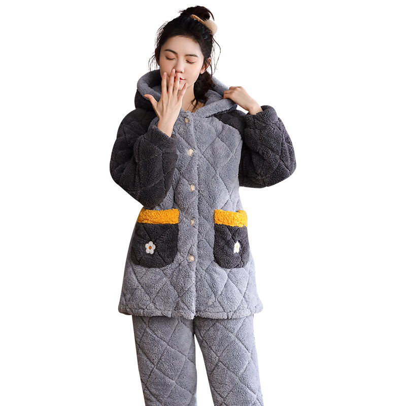 冬天加厚可外穿加绒三层夹棉睡衣 轩之婷服饰睡衣/家居服套装