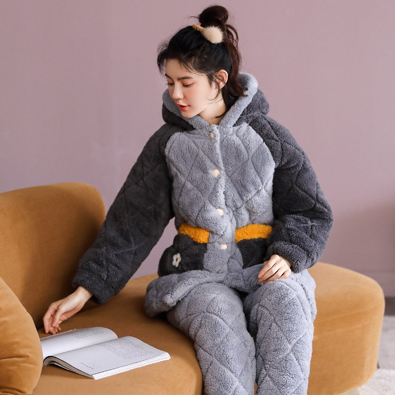 冬天加厚可外穿加绒三层夹棉睡衣 轩之婷服饰睡衣/家居服套装