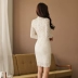 Đầm mới 2018 Đầm trắng tay dài thon gọn túi đeo hông nữ khí chất nữ sành điệu phiên bản Hàn Quốc - Váy eo cao