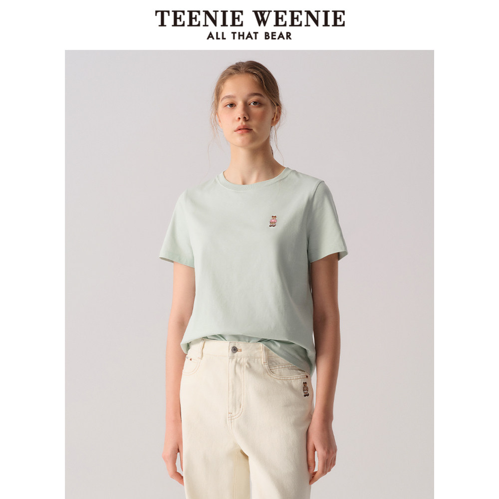 TeenieWeenie小熊2025年白色t恤新款夏季基础圆领棉短袖上衣女装